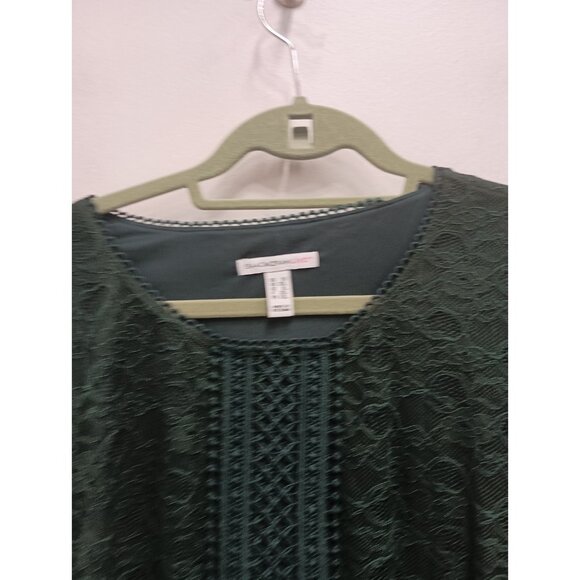 Isaac Mizrahi Live Womens BOHO Blouse 1X Dark Green Lace Bell Sleeve Whimsygoth - Picture 2 of 8